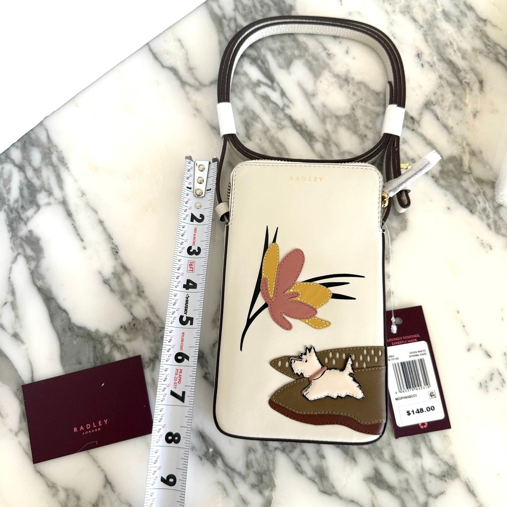 Radley London Spring Daze Leather Phone Crossbody Bag Open White Scottie Dog - Picture 10 of 14